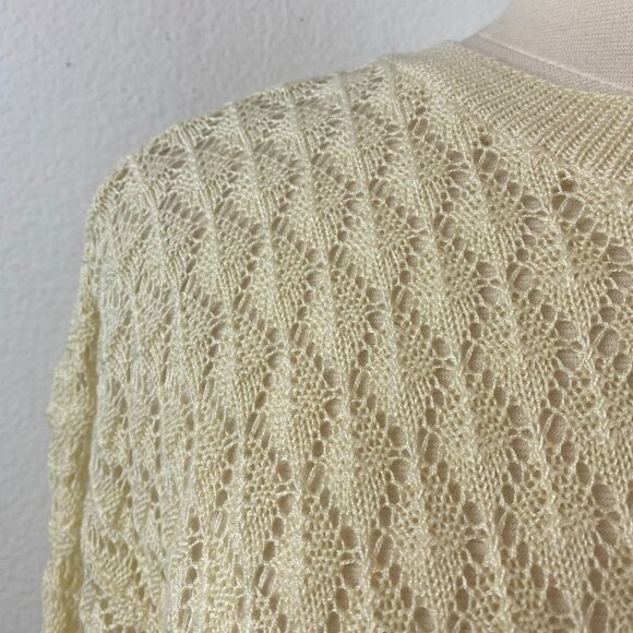 Vintage 70's Sweater Medium Pullover Long Sleeve Open Diamond Knit Academia Prep - Picture 3 of 8